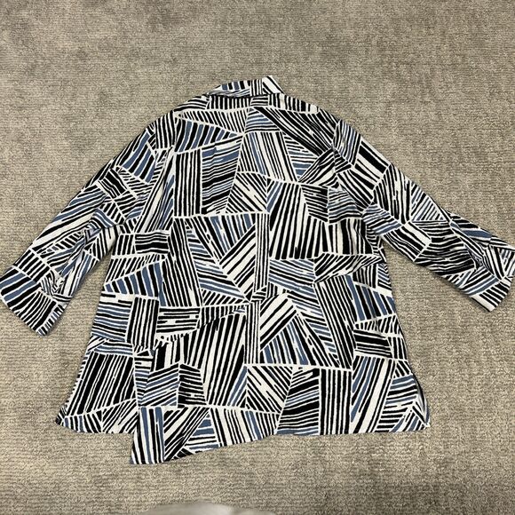 Ali Miles Top Shirt Womens Large Blue White Black Tunic 3/4 Sleeves Asymmetric - Picture 8 of 11